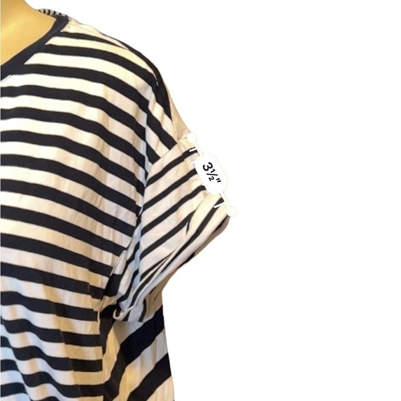 Chaps Side Ties Short Sleeve Black and White Striped Top Size Large​​​​ - Picture 11 of 15